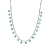 Asfour Crystal Tennis Charm Necklace With Light Emerald Round Zircon Stones In 925 Sterling Silver-ND0423-WLG